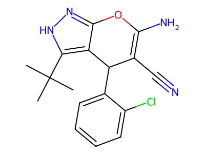 6-Amino-3-tert-BU-4-(2-CL-PH)-1,4-dihydropyrano(2,3-C)pyrazole-5-carbonitrile structure