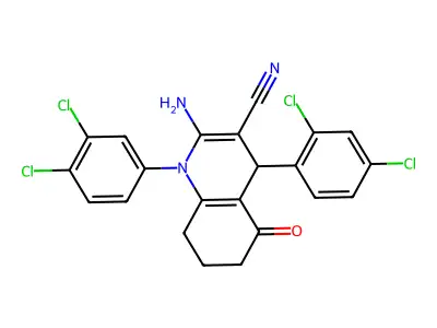2-amino-4-(2,4-dichlorophenyl)-1-(3,4-dichlorophenyl)-5-oxo-1,4,5,6,7,8-hexahydroquinoline-3-carbonitrile structure