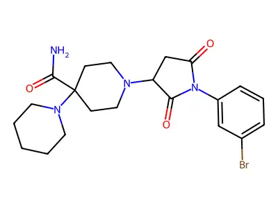 1'-[1-(3-bromophenyl)-2,5-dioxopyrrolidin-3-yl]-1,4'-bipiperidine-4'-carboxamide structure
