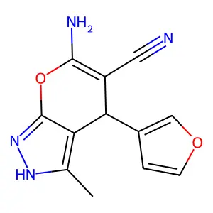 6-Amino-4-(3-furyl)-3-methyl-1,4-dihydropyrano[2,3-c]pyrazole-5-carbonitrile structure