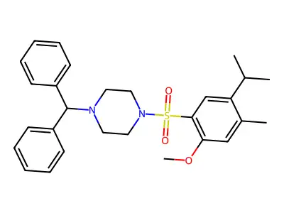 1-(diphenylmethyl)-4-[2-methoxy-4-methyl-5-(propan-2-yl)benzenesulfonyl]piperazine structure