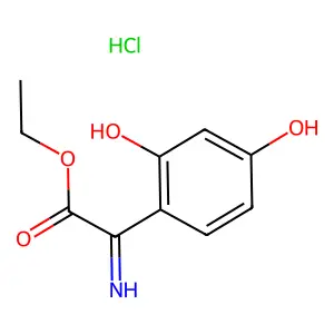 Benzeneacetic acid, 2,4-dihydroxy-alpha-imino-, ethyl ester, hydrochloride (1:1) structure