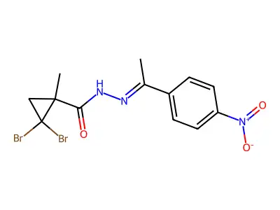 2,2-Dibromo-1-methylcyclopropanecarboxylic acid 2-[1-(4-nitrophenyl)ethylidene]hydrazide structure
