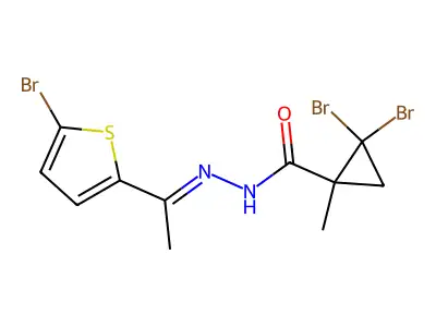 2,2-Dibromo-1-methylcyclopropanecarboxylic acid 2-[1-(5-bromo-2-thienyl)ethylidene]hydrazide structure