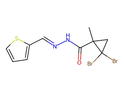 2,2-Dibromo-1-methylcyclopropanecarboxylic acid 2-(2-thienylmethylene)hydrazide structure