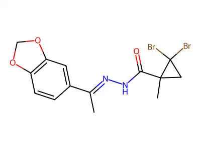 2,2-Dibromo-1-methylcyclopropanecarboxylic acid 2-[1-(1,3-benzodioxol-5-yl)ethylidene]hydrazide structure