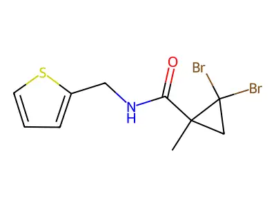 2,2-dibromo-1-methyl-N-(thiophen-2-ylmethyl)cyclopropane-1-carboxamide structure