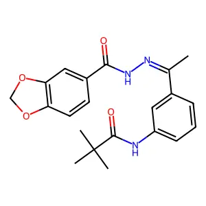 1,3-Benzodioxole-5-carboxylic acid, 2-[1-[3-[(2,2-dimethyl-1-oxopropyl)amino]phenyl]ethylidene]hydrazide structure