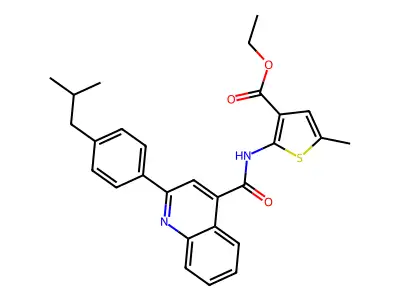 Ethyl 5-methyl-2-[[[2-[4-(2-methylpropyl)phenyl]-4-quinolinyl]carbonyl]amino]-3-thiophenecarboxylate structure