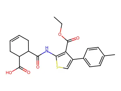 6-({[3-(ethoxycarbonyl)-4-(4-methylphenyl)-2-thienyl]amino}carbonyl)-3-cyclohexene-1-carboxylic acid structure