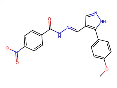 4-Nitrobenzoic acid 2-[[3-(4-methoxyphenyl)-1H-pyrazol-4-yl]methylene]hydrazide structure