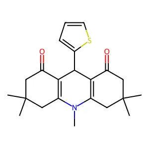 3,3,6,6,10-pentamethyl-9-thiophen-2-yl-4,5,7,9-tetrahydro-2H-acridine-1,8-dione structure