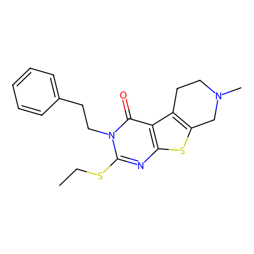 2-(ethylsulfanyl)-7-methyl-3-(2-phenylethyl)-5,6,7,8-tetrahydropyrido[4',3':4,5]thieno[2,3-d]pyrimidin-4(3H)-one structure