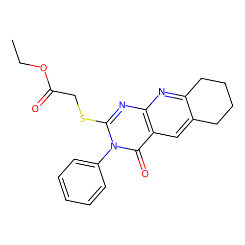 ethyl 2-((4-oxo-3-phenyl-3,4,6,7,8,9-hexahydropyrimido[4,5-b]quinolin-2-yl)thio)acetate structure