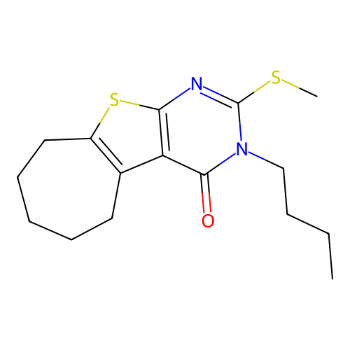 3-butyl-2-(methylsulfanyl)-3,5,6,7,8,9-hexahydro-4H-cyclohepta[4,5]thieno[2,3-d]pyrimidin-4-one structure