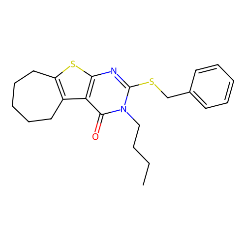2-(benzylsulfanyl)-3-butyl-3,5,6,7,8,9-hexahydro-4H-cyclohepta[4,5]thieno[2,3-d]pyrimidin-4-one structure
