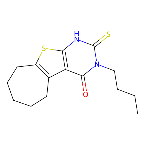 3-butyl-2-sulfanyl-3,5,6,7,8,9-hexahydro-4H-cyclohepta[4,5]thieno[2,3-d]pyrimidin-4-one structure
