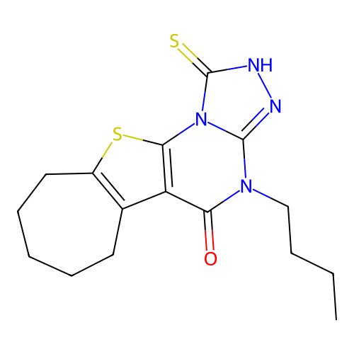 4-butyl-1-mercapto-7,8,9,10-tetrahydro-4H-cyclohepta[4,5]thieno[3,2-e][1,2,4]triazolo[4,3-a]pyrimidin-5(6H)-one structure
