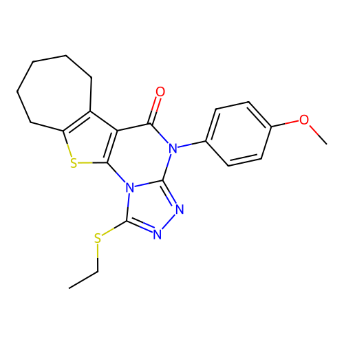 1-(ethylsulfanyl)-4-(4-methoxyphenyl)-7,8,9,10-tetrahydro-6H-cyclohepta[4,5]thieno[3,2-e][1,2,4]triazolo[4,3-a]pyrimidin-5(4H)-one structure