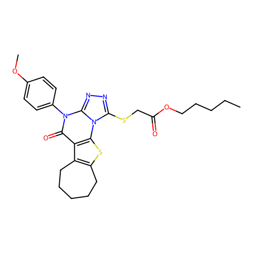 pentyl {[4-(4-methoxyphenyl)-5-oxo-4,5,7,8,9,10-hexahydro-6H-cyclohepta[4,5]thieno[3,2-e][1,2,4]triazolo[4,3-a]pyrimidin-1-yl]sulfanyl}acetate structure