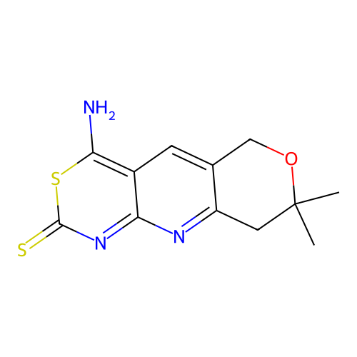 4-imino-8,8-dimethyl-4,6,8,9-tetrahydropyrano[3',4':5,6]pyrido[2,3-d][1,3]thiazine-2(1H)-thione structure