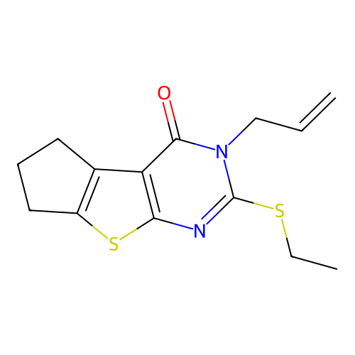 3-allyl-2-(ethylthio)-6,7-dihydro-3H-cyclopenta[4,5]thieno[2,3-d]pyrimidin-4(5H)-one structure