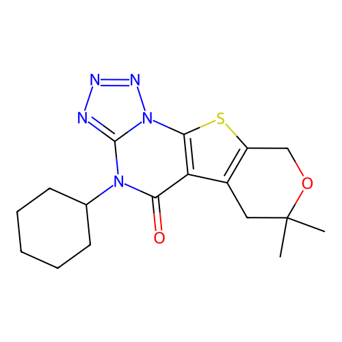 4-cyclohexyl-7,7-dimethyl-6,7-dihydro-4H-pyrano[4',3':4,5]thieno[3,2-e]tetrazolo[1,5-a]pyrimidin-5(9H)-one structure