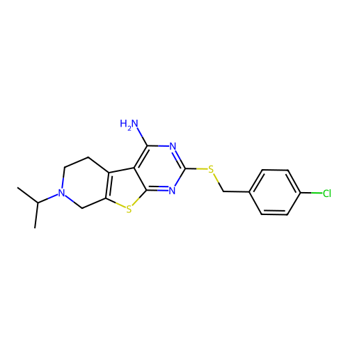 2-((4-chlorobenzyl)thio)-7-isopropyl-5,6,7,8-tetrahydropyrido[4',3':4,5]thieno[2,3-d]pyrimidin-4-amine structure