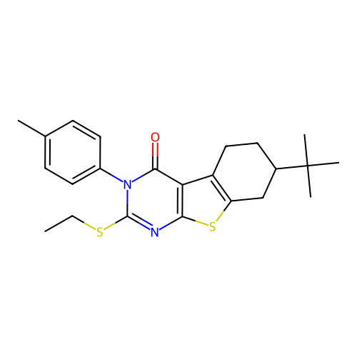 7-tert-butyl-2-(ethylsulfanyl)-3-(4-methylphenyl)-5,6,7,8-tetrahydro[1]benzothieno[2,3-d]pyrimidin-4(3H)-one structure