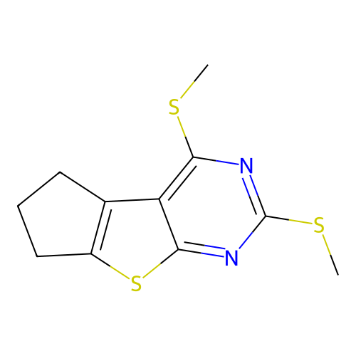 2,4-bis(methylsulfanyl)-6,7-dihydro-5H-cyclopenta[4,5]thieno[2,3-d]pyrimidine structure
