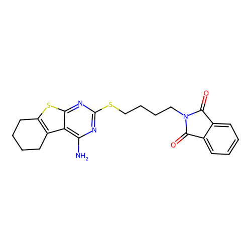 2-{4-[(4-amino-5,6,7,8-tetrahydro[1]benzothieno[2,3-d]pyrimidin-2-yl)sulfanyl]butyl}-1H-isoindole-1,3(2H)-dione structure