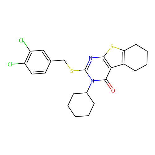 3-cyclohexyl-2-((3,4-dichlorobenzyl)thio)-5,6,7,8-tetrahydrobenzo[4,5]thieno[2,3-d]pyrimidin-4(3H)-one structure
