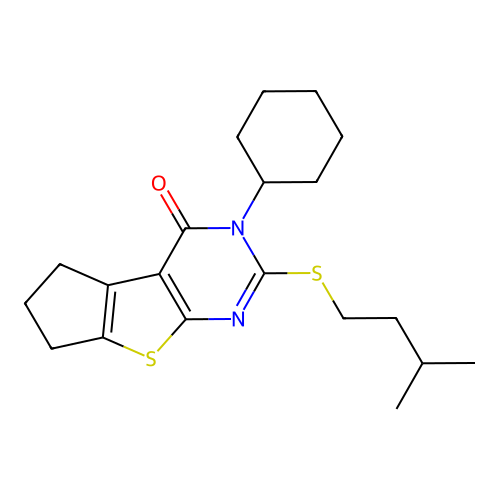 3-CYCLOHEXYL-2-(ISOPENTYLSULFANYL)-3,5,6,7-TETRAHYDRO-4H-CYCLOPENTA[4,5]THIENO[2,3-D]PYRIMIDIN-4-ONE structure