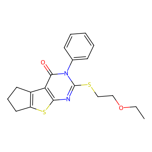2-((2-ethoxyethyl)thio)-3-phenyl-6,7-dihydro-3H-cyclopenta[4,5]thieno[2,3-d]pyrimidin-4(5H)-one structure