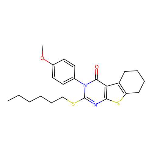 2-(hexylsulfanyl)-3-(4-methoxyphenyl)-5,6,7,8-tetrahydro[1]benzothieno[2,3-d]pyrimidin-4(3H)-one structure