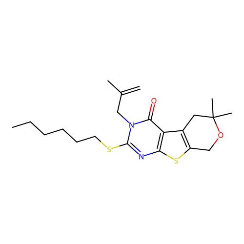 2-(HEXYLSULFANYL)-6,6-DIMETHYL-3-(2-METHYLALLYL)-3,5,6,8-TETRAHYDRO-4H-PYRANO[4',3':4,5]THIENO[2,3-D]PYRIMIDIN-4-ONE structure