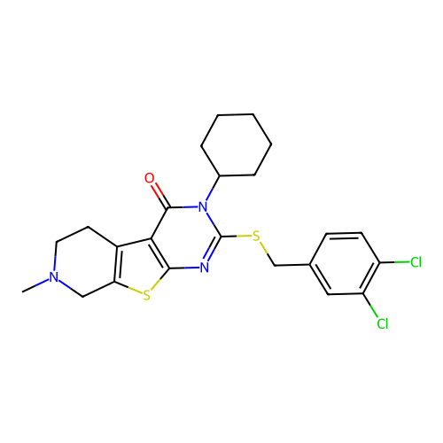 3-cyclohexyl-2-((3,4-dichlorobenzyl)thio)-7-methyl-5,6,7,8-tetrahydropyrido[4',3':4,5]thieno[2,3-d]pyrimidin-4(3H)-one structure