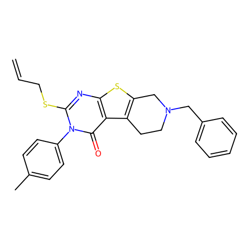 7-benzyl-3-(4-methylphenyl)-2-(prop-2-en-1-ylsulfanyl)-5,6,7,8-tetrahydropyrido[4',3':4,5]thieno[2,3-d]pyrimidin-4(3H)-one structure