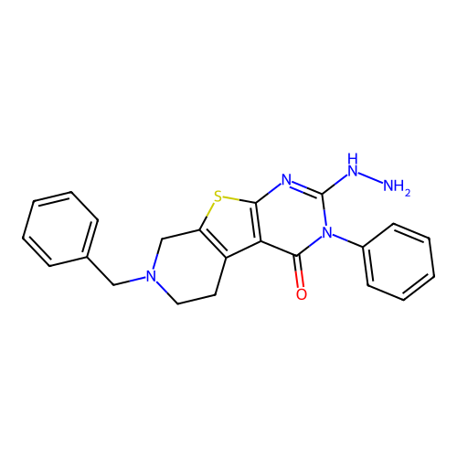 7-benzyl-2-hydrazinyl-3-phenyl-5,6,7,8-tetrahydropyrido[4',3':4,5]thieno[2,3-d]pyrimidin-4(3H)-one structure
