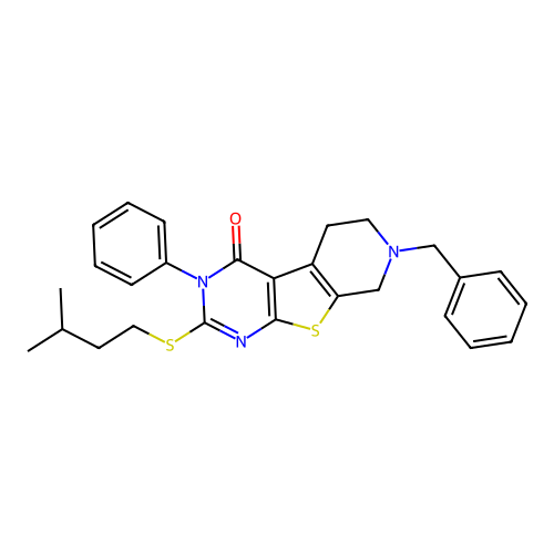 7-BENZYL-2-(ISOPENTYLSULFANYL)-3-PHENYL-5,6,7,8-TETRAHYDROPYRIDO[4',3':4,5]THIENO[2,3-D]PYRIMIDIN-4(3H)-ONE structure