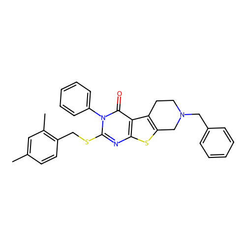 7-benzyl-2-[(2,4-dimethylbenzyl)sulfanyl]-3-phenyl-5,6,7,8-tetrahydropyrido[4',3':4,5]thieno[2,3-d]pyrimidin-4(3H)-one structure