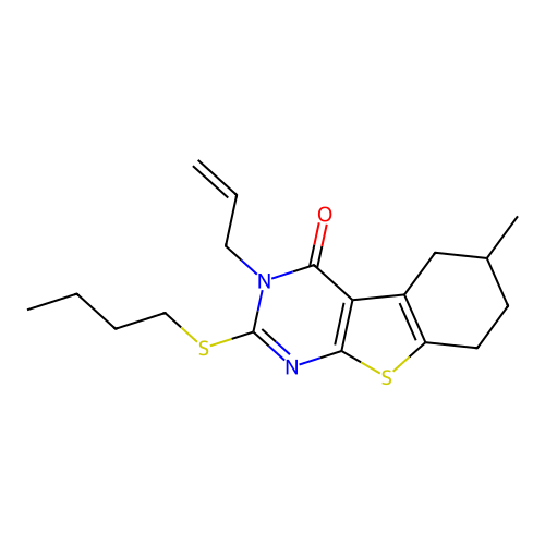 2-(butylsulfanyl)-6-methyl-3-(prop-2-en-1-yl)-5,6,7,8-tetrahydro[1]benzothieno[2,3-d]pyrimidin-4(3H)-one structure