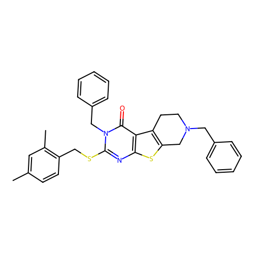 3,7-dibenzyl-2-[(2,4-dimethylbenzyl)sulfanyl]-5,6,7,8-tetrahydropyrido[4',3':4,5]thieno[2,3-d]pyrimidin-4(3H)-one structure