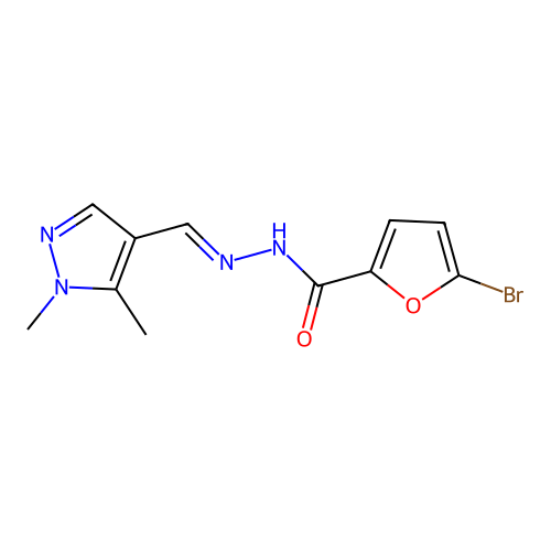 5-bromo-N'-[(E)-(1,5-dimethyl-1H-pyrazol-4-yl)methylidene]furan-2-carbohydrazide structure