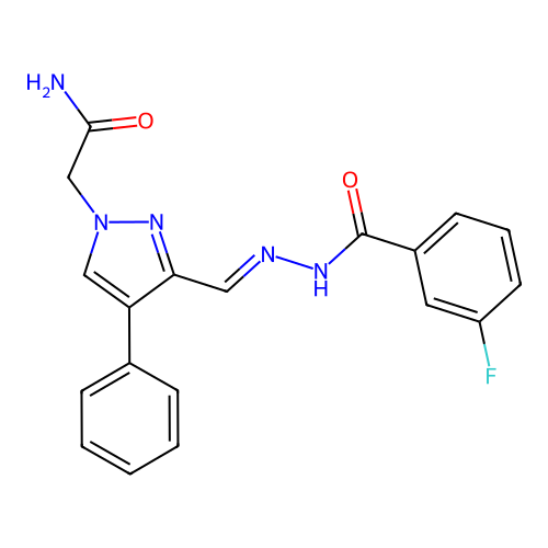 2-{3-[(E)-{2-[(3-fluorophenyl)carbonyl]hydrazinylidene}methyl]-4-phenyl-1H-pyrazol-1-yl}acetamide structure