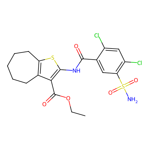 ETHYL 2-{[5-(AMINOSULFONYL)-2,4-DICHLOROBENZOYL]AMINO}-5,6,7,8-TETRAHYDRO-4H-CYCLOHEPTA[B]THIOPHENE-3-CARBOXYLATE structure