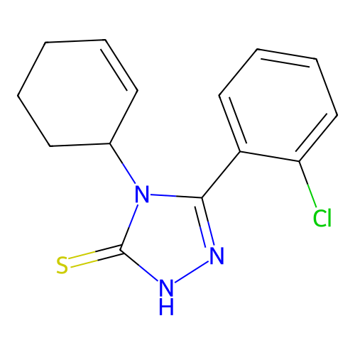 5-(2-chlorophenyl)-4-(cyclohex-2-en-1-yl)-2,4-dihydro-3H-1,2,4-triazole-3-thione structure