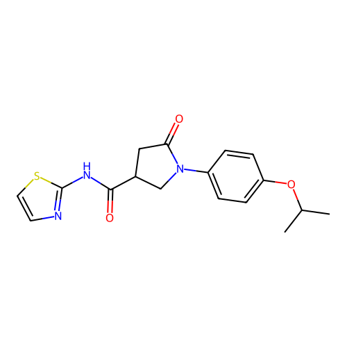 5-oxo-1-[4-(propan-2-yloxy)phenyl]-N-(1,3-thiazol-2-yl)pyrrolidine-3-carboxamide structure