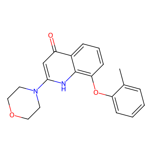 8-(2-methylphenoxy)-2-(4-morpholinyl)-1H-quinolin-4-one structure