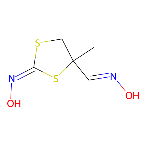 (2Z)-N-hydroxy-4-[(E)-(hydroxyimino)methyl]-4-methyl-1,3-dithiolan-2-imine structure